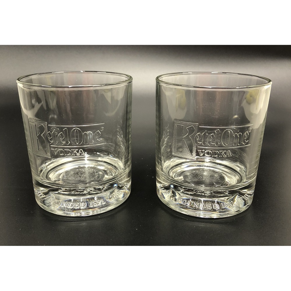 Set of 2 KETLE ONE VODKA 8 oz Old Fashioned Embossed Commemorative Glasses Italy